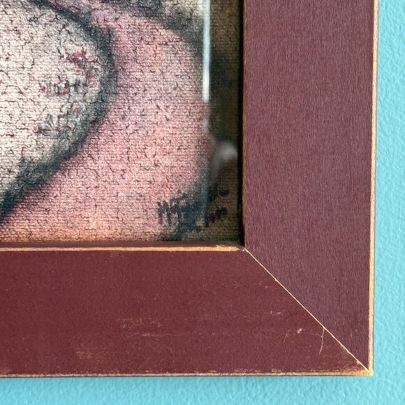 Vintage 1988 Framed Folk Art Print With Schoolhouse & Children - Picture 2 of 8